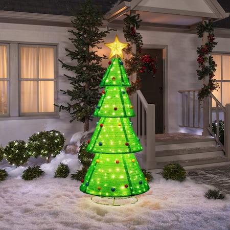 Sunjoy 77 in. Christmas Lighted Holiday Tree, 3D Tinsel Santa Holiday Tree Outdoor Garden D116021000
