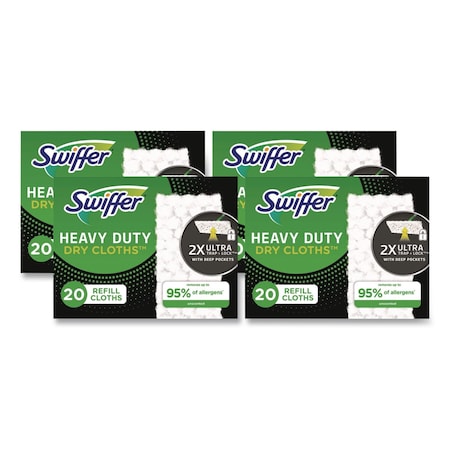 Swiffer Heavy-Duty Dry Refill Cloths, 10.3 x 7.8, White, 20 Cloths, 4PK 80314634