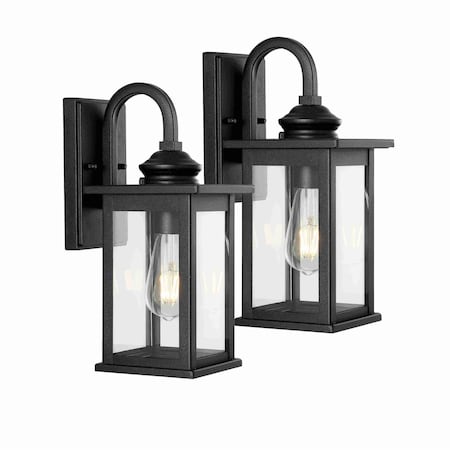 Jonathan Y Cary 5.9" 1-Light Iron/Glass Traditional Modern Lantern LED Outdoor Sconce, Black, 2PK JYL7606A-SET2