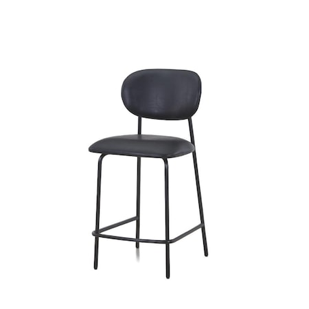 Homeroots Set of Two 26" Black Faux Leather and Metal Counter Height Bar Chairs, 2PK 716226