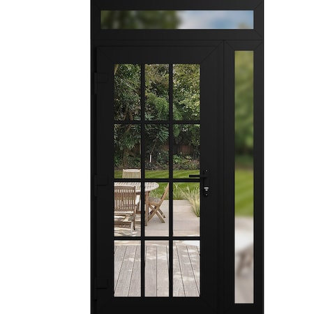 Vdomdoors Front Exterior Prehung Metal-Plastic Door Clear Glass / MANUX 8355 Matte Black / Office Commercial MANUX8355EXD-BLK-W36+16xH80+14-RH-I