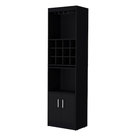 Homeroots 71" Black Wood Bar Cabinet With Two Doors 558540