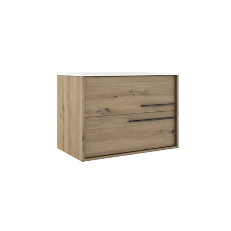 Homeroots 40" Natural Wood Floating Bathroom Vanity With White Sink And Two Drawers 624109