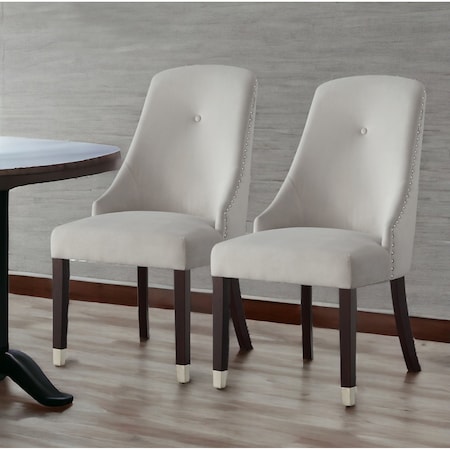 Homeroots Set of Two Tufted Light Gray And Espresso Upholstered Velvet Dining Side Chairs 543538