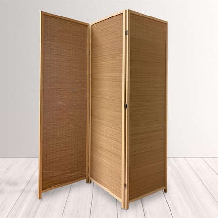 Benjara 3 Panel Bamboo Shade Roll Room Divider, Natural Brown BM220191