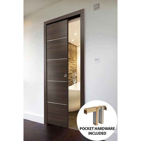 Sartodoors Modern Pocket Door, Planum 0020 Chocolate Ash, Kit Trims Rail Hardware, Solid Wood Interior Bedroom PLANUM0020PD-CA-18