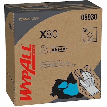 Wypall WypAll Power Clean X80 Heavy Duty Cloths (05930), Pop-Up Box, Red, 80 Sheets / Box, es / Case, PK5 05930