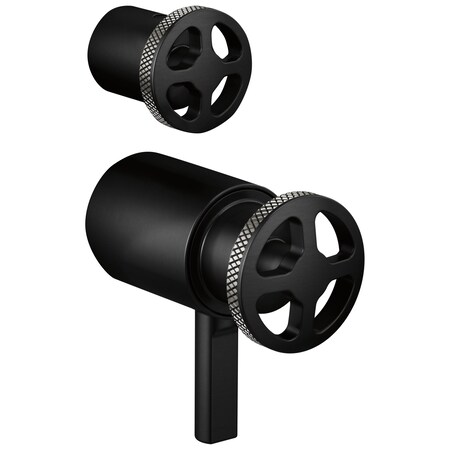 Brizo Litze Tempassure Thermostatic Valve With Diverter Trim Handle Kit, Wheel Matte Black/Luxe Steel HW7532-BLSL