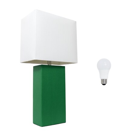 Homeroots 21" Green Faux Leather Table Lamp LED With White Shade 643007