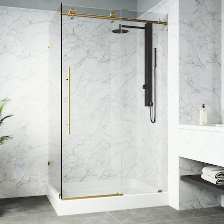Vigo E-Class 36 in. L x 48 in. W x 82 in. H Frameless Sliding Shower Enclosure Kit in Matte Gold VG6053MGCL48WR