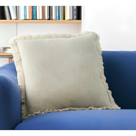 Homeroots 22" Taupe Cotton Throw Pillow With Fringe 528051