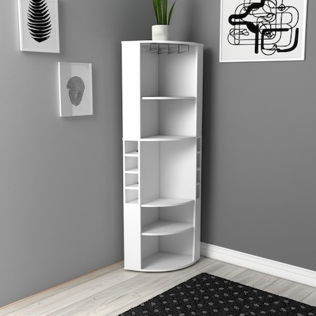 Homeroots 71" White Wood Corner Bar Cabinet 552280