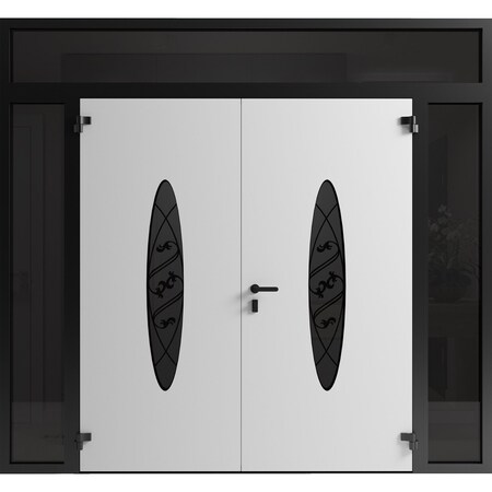 Vdomdoors Front Exterior Prehung Aluminum Double Doors Ronex1277 Black Enamel 2 Sidelights and Top Transom RONEX1277DEXD-BLK-W12+72+12xH80+16-RH-O