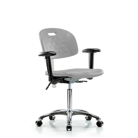 Blue Ridge Ergonomics CL100CleanRoom Chair-Medium Bench Height with Seat Tilt, Adjstable Arms, &Casters in Gray Poly CLR-HPMBCH-CR-T1-A1-NF-CC-GRY