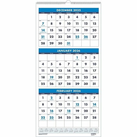 House Of Doolittle 3 Month Wall Calendar, 8'' x 17'', December 2024 - January 2026 3646