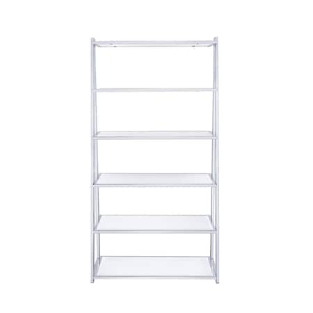 Homeroots White And Silver Metal and Glass Five Tier Ladder Bookcase 286630
