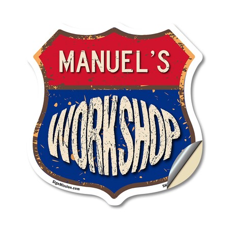 Signmission Manuel's Workshop, 18 Inch X 18 Inch, Vinyl Decal SHI-D-18-489-MANUEL