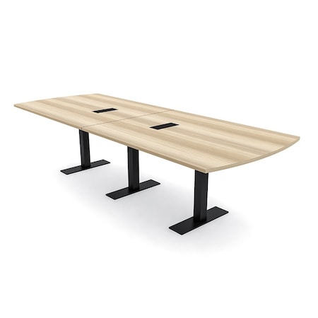 Skutchi Designs 12ft Arc Rectangle Conference Table With Power | Harmony Series | 12 Person Meeting Room Table HAR-AREC-48X144-T.BK-K525-EBLK