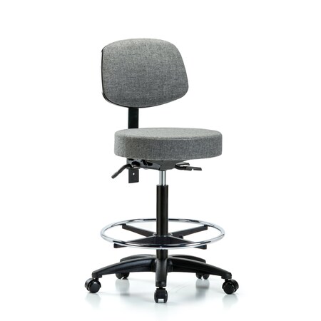 Blue Ridge Ergonomics Bench Stool, Hi, Fab, Bk, Tilt, CF, Cast, Gry BR-FHBST-RG-T1-CF-RC-F44