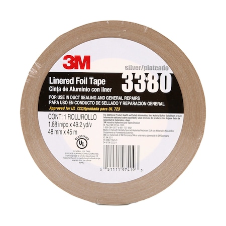 3M Foil Tape, Aluminum, Silver, 49 yd L, 1-7/8 in W 3380