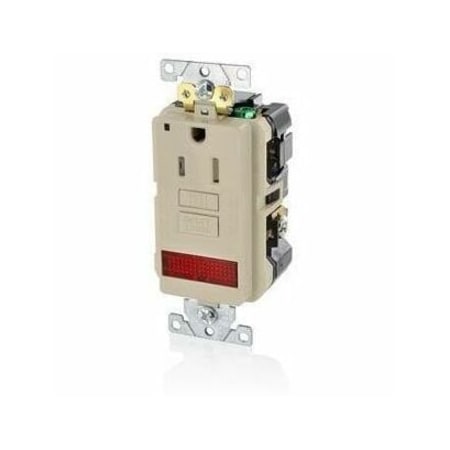 Leviton GFCISnglRcptcl, 15/20A, 125VAC, Almnd GFPL1-PLT