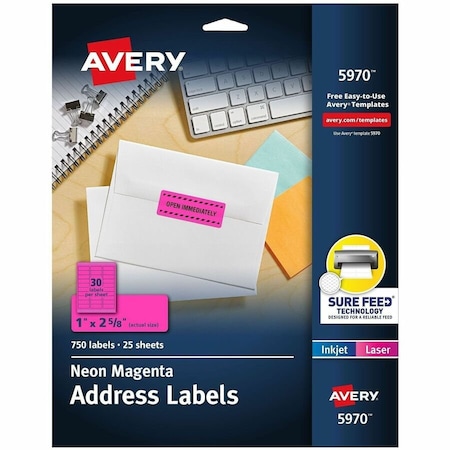 Avery Dennison Magenta, Laser Labels, 1x2-5/8, PK750 5970