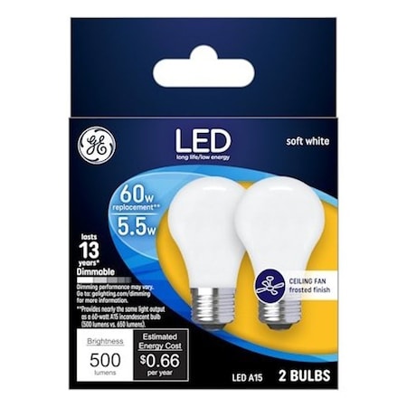 Ge LED Bulb, General Purpose, A15 Lamp, 60 W Equivalent, E26 Lamp Base, Dimmable, Frosted, Soft White 25986