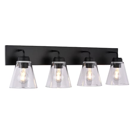 Vaxcel Lowell 4-Light Vanity Light, Matte Black, Clear Glass, 30-In. Wide W0590