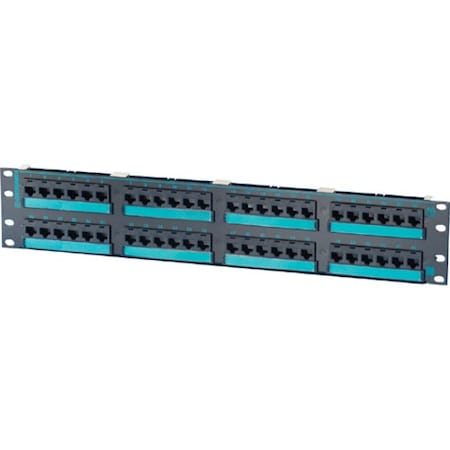 Ortronics 48-PORT PANEL 110-MOD 8W8P, CAT5E T568A/B HD LOADED, 2U, BLACK, CLARITY PHD5E6U48