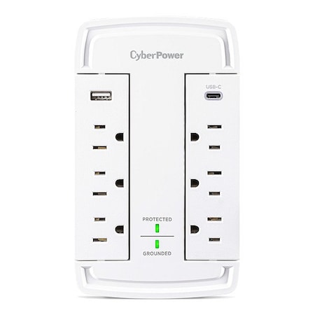 Cyberpower OutletStrip, White, 6Outlet, 2USBPort P6WSUC15