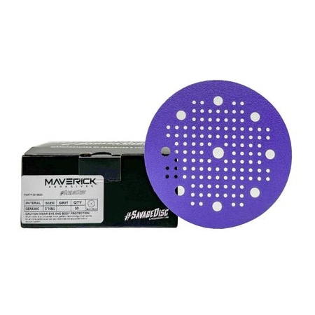 Renegade Products Usa 5 Inch Savage Ceramic Sanding Discs, Multi-Hole Hook and Loop, 400 Grit, 50PK PPV5MHSAV400-50PAK