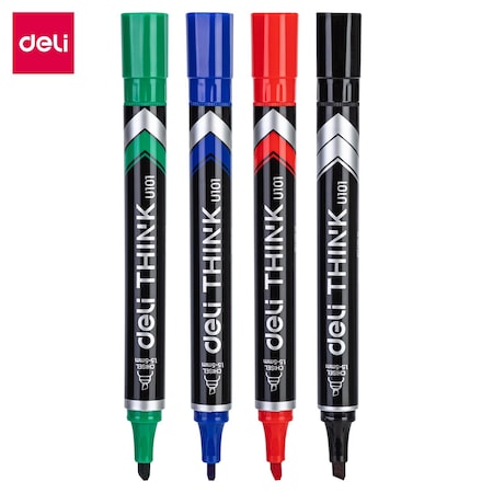 Deli THINK Adjustable Tip Permanent Markers, Assorted Colors, 4PK EU10101