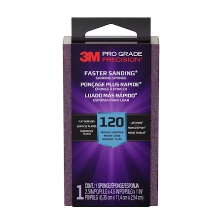 3M Faster Sanding Block Sponge, 2-1/2 in L, 4-1/2 in W, 120 Grit, Fine FSB120-PGP-1T
