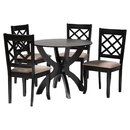 Baxton Studio Savina Modern Sand Fabric and Dark Brown Wood 5-Piece Dining Set 256-9725-10902-ZORO