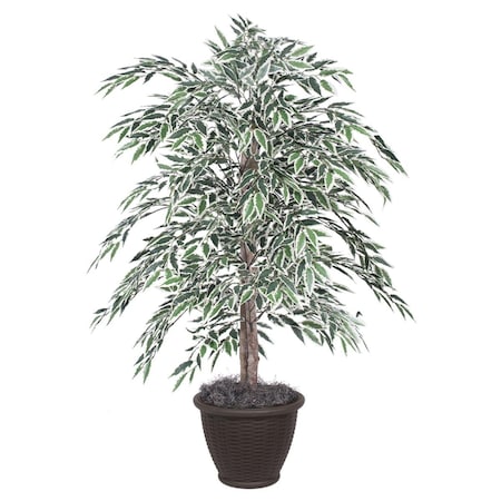 Vickerman 4 ft. Variegated Smilax Bush in Container Decorative Plant, Green, White TBU1340-RB
