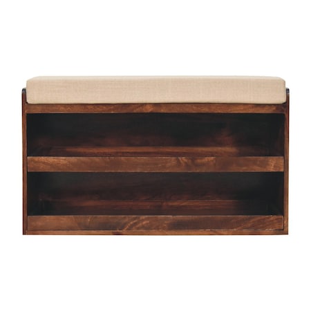 Homeroots 35in Brown Linen Upholstered Storage Bench With Shoe Storage 718256