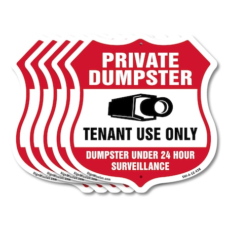 Signmission Private Dumpster Shield Sign Tenant Use, 12 inch X 12 inch, Aluminum Metal Sign, 5PK SHI-A-5Pack-12-438