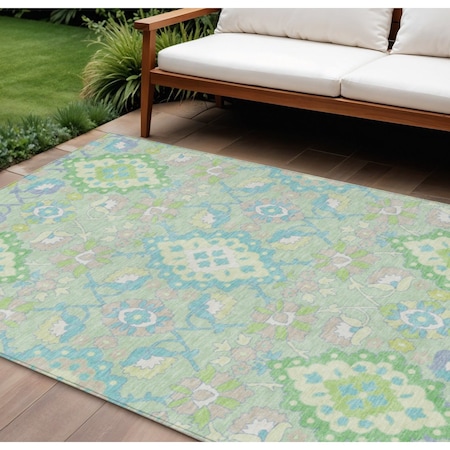 Homeroots 10' X 14' Mint Green Blue And Ivory Oriental Washable Indoor Outdoor Area Rug 597703