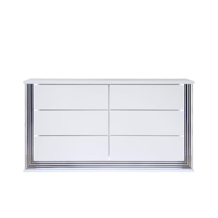 Homeroots 61" White Wood Lighted Six Drawer Double Dresser 564683