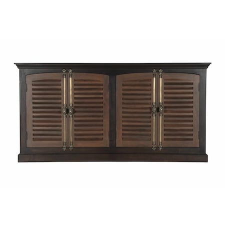 Homeroots 72in Dark Brown Solid Wood Shutter Style Sideboard with Four Doors 634320
