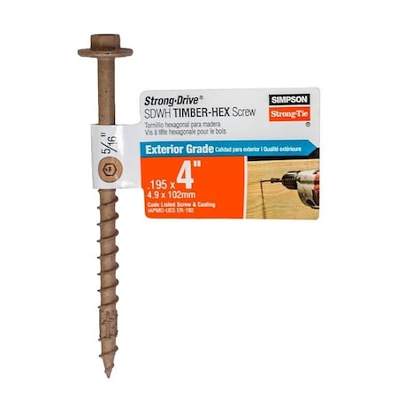 Simpson Strong-Tie Strong-Drive SDWH Timber Screw, 4 in L, Coarse Thread, Large Hex Washer Head SDWH19400DB-RP1