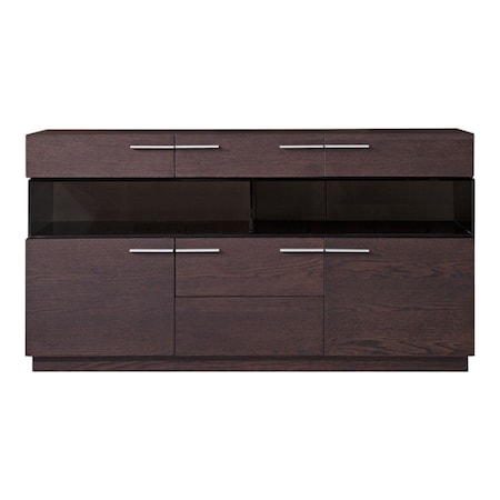 Homeroots 59in Brown Solid Wood Sideboard with Glass Doors 284410