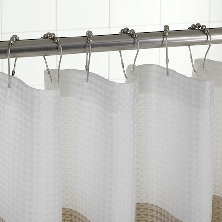Homeroots 72" White And Taupe Striped Shower Curtain 484077