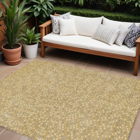 Homeroots 10' X 14' Gold Gray And Ivory Polka Dot Washable Indoor Outdoor Area Rug 599045