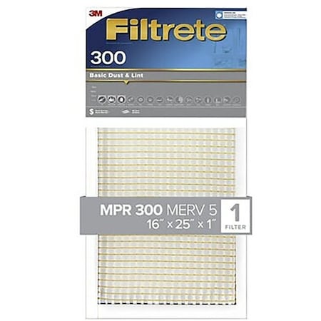 Filtrete Air Filter, 25 in L, 16 in W, 5 MERV, 300 MPR, For: Air Conditioner, Furnace and HVAC System 301-4