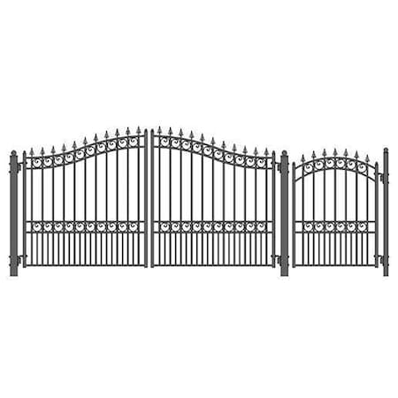 Aleko 14 ft. London Style Steel Swing Dual Driveway with Pedestrian Gate, Black SET14X4LOND-UNB