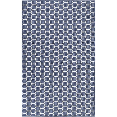 Homeroots 4' X 6' Navy Blue And Ivory Geometric Indoor Outdoor Area Rug 554808