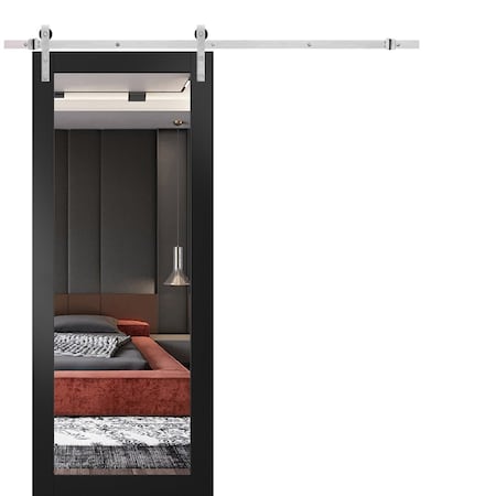 Sartodoors Sturdy Barn Door, Lucia 1299 Matte Black, 6.6FT Rail Hangers Heavy Hardware Set, Modern Solid Pan LUCIA1299BD-S-BLK-1884