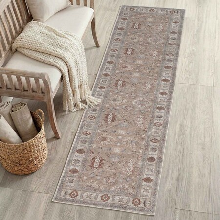 Jonathan Y Kisara Oushak Style Distressed Border Non-Slip Machine-Washable Beige/Cream 2 ft. x 8 ft. Runner Rug PTN101E-28