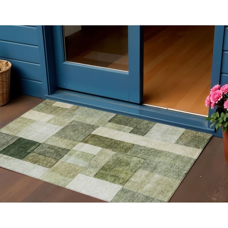 Homeroots 3' X 5' Sage And Fern Green Geometric Washable Indoor Outdoor Area Rug 605867